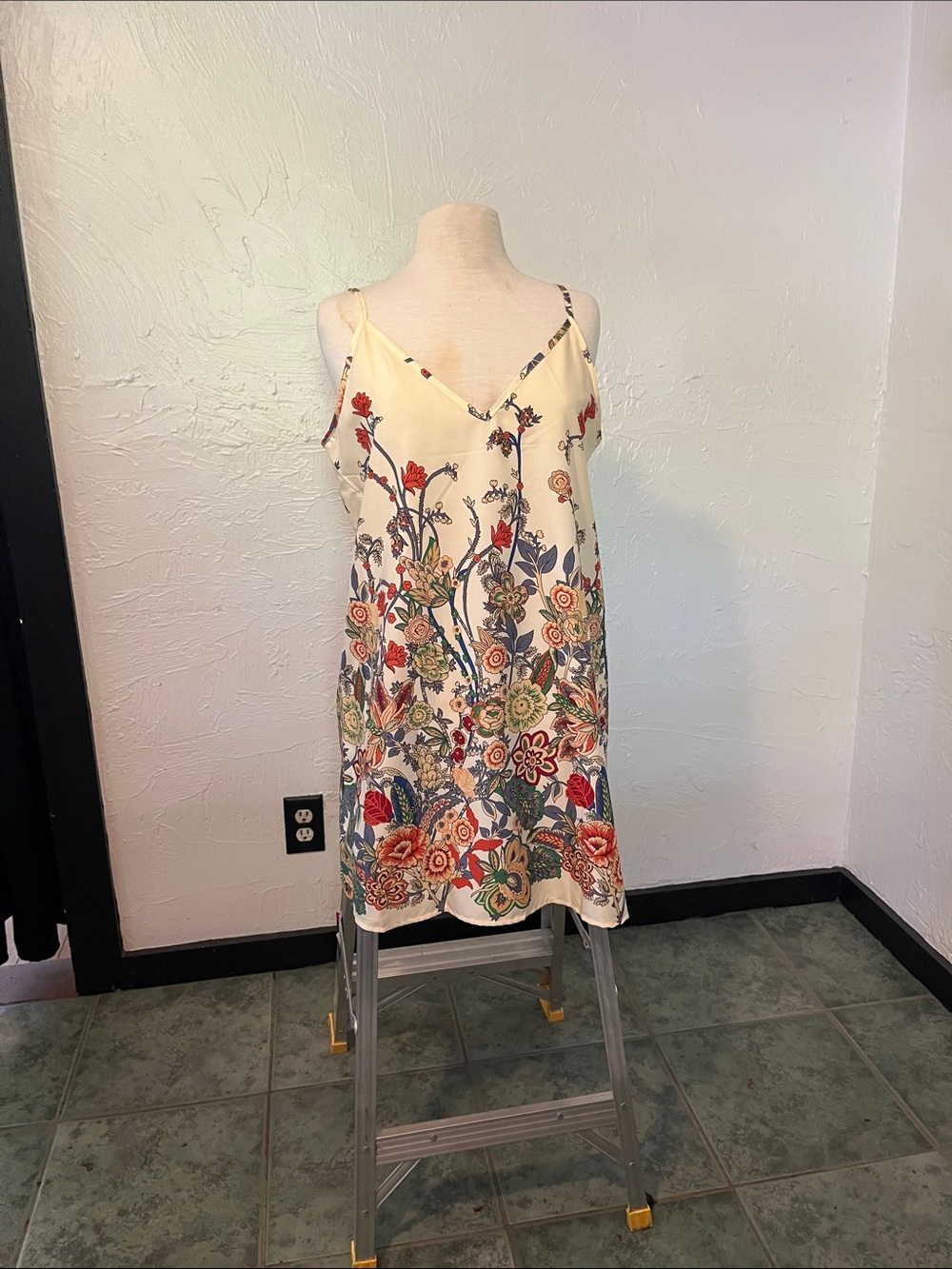 SHEIN Cream Slip Mini Dress with Multicolor Floral Print